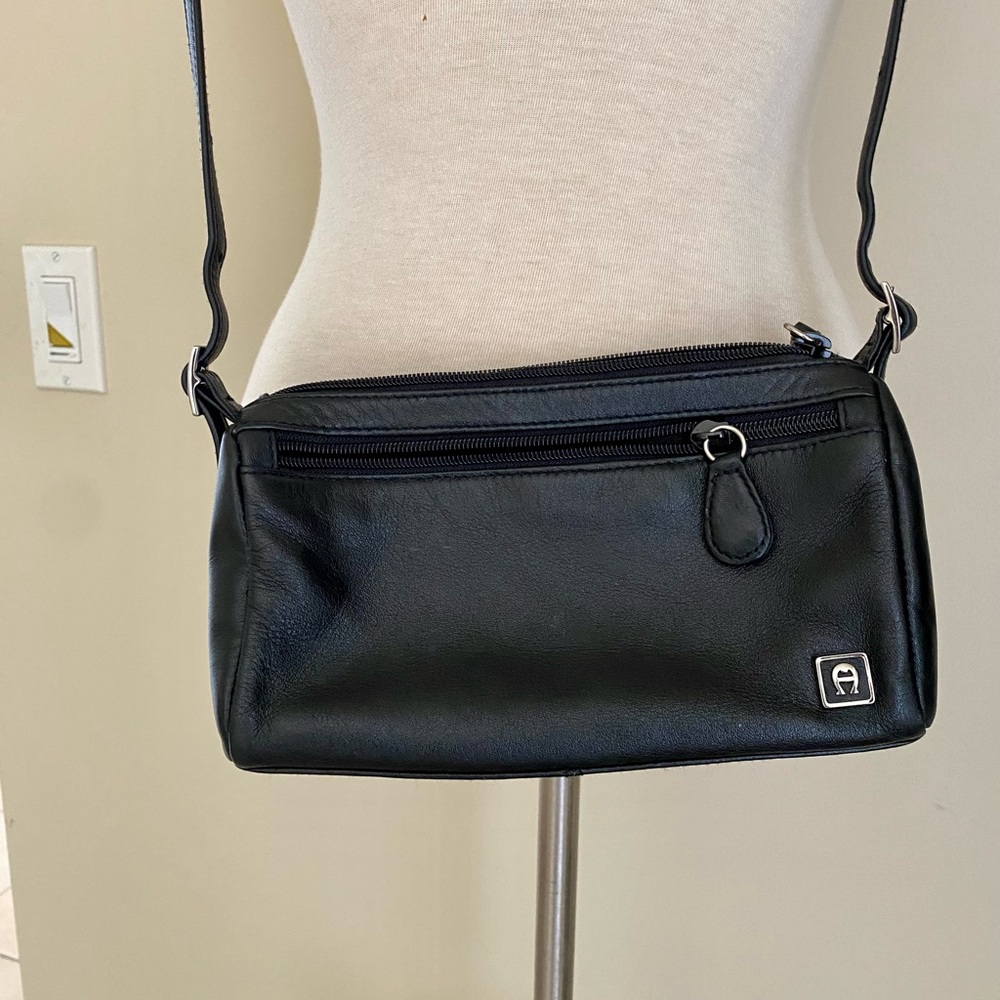 Etienne Aigner Black Leather Crossbody with Interior Logo Patch